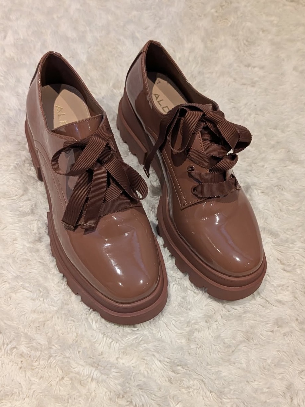 BUY 2 GET 1 FREE - 
Aldo Glossy Chocolate Brown Platform Lace-Up Boots